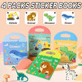 Four toddler sticker books featuring vehicle, animal, dinosaur, and ocean themes with various sticker illustrations.