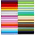 Forty rolled fabric squares in a rainbow of solid colors, neatly stacked in two columns against a white background.