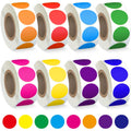 Eight rolls of 3/4 inch color coding dot stickers in orange, red, blue, green, pink, yellow, purple, and dark blue, with a row of individual colored dots below.