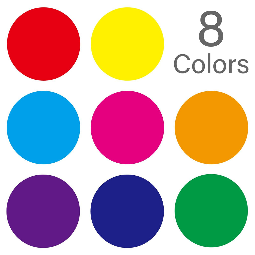 Eight colorful dots arranged in three rows, with text '8 Colors' to the right of the top row.
