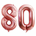 Rose gold number 80 foil balloons isolated on white background