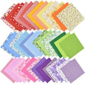 Stack of 42 colorful floral and patterned 10x10 inch cotton fabric squares for crafts