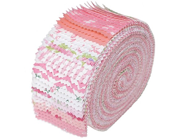 Roll of 42 precut 5x5 inch pink floral cotton fabric squares for quilting and sewing