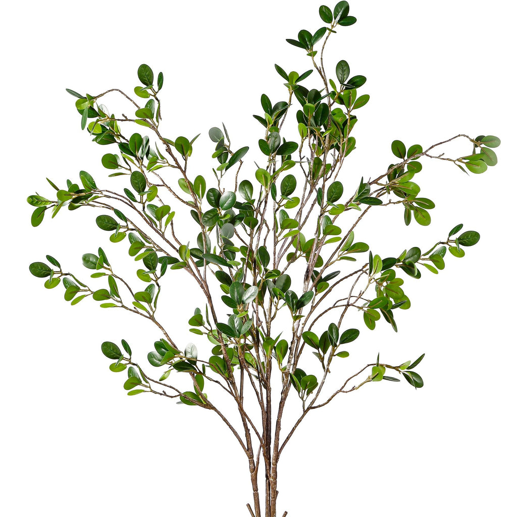 Artificial ficus branches with green leaves and flexible stems against a white background.