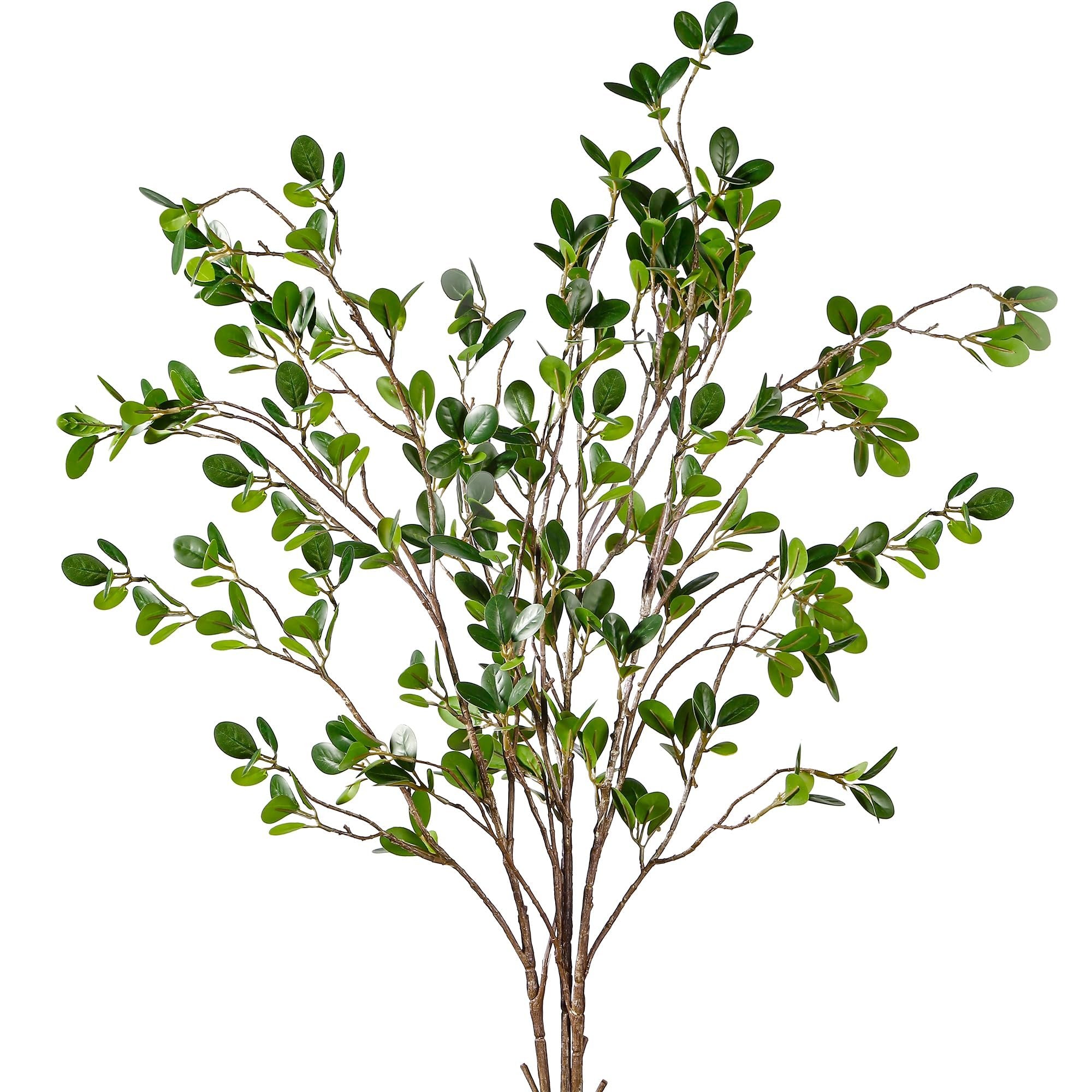 Artificial ficus branches with green leaves and flexible stems against a white background.