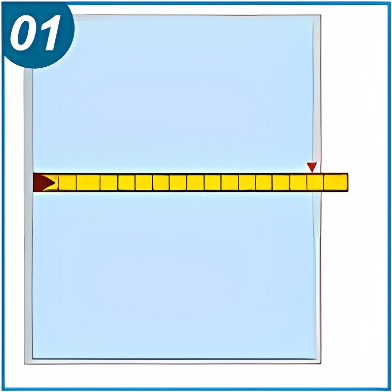 Diagram showing a ruler measuring a light blue surface, indicating dimensions for window film application.