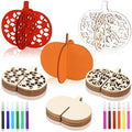 Set of 48 unfinished wooden pumpkin craft cutouts with 12 colored markers for DIY decor