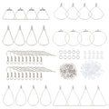 Stainless steel earring making kit components including hooks, jump rings, ear nuts, and various earring frames.
