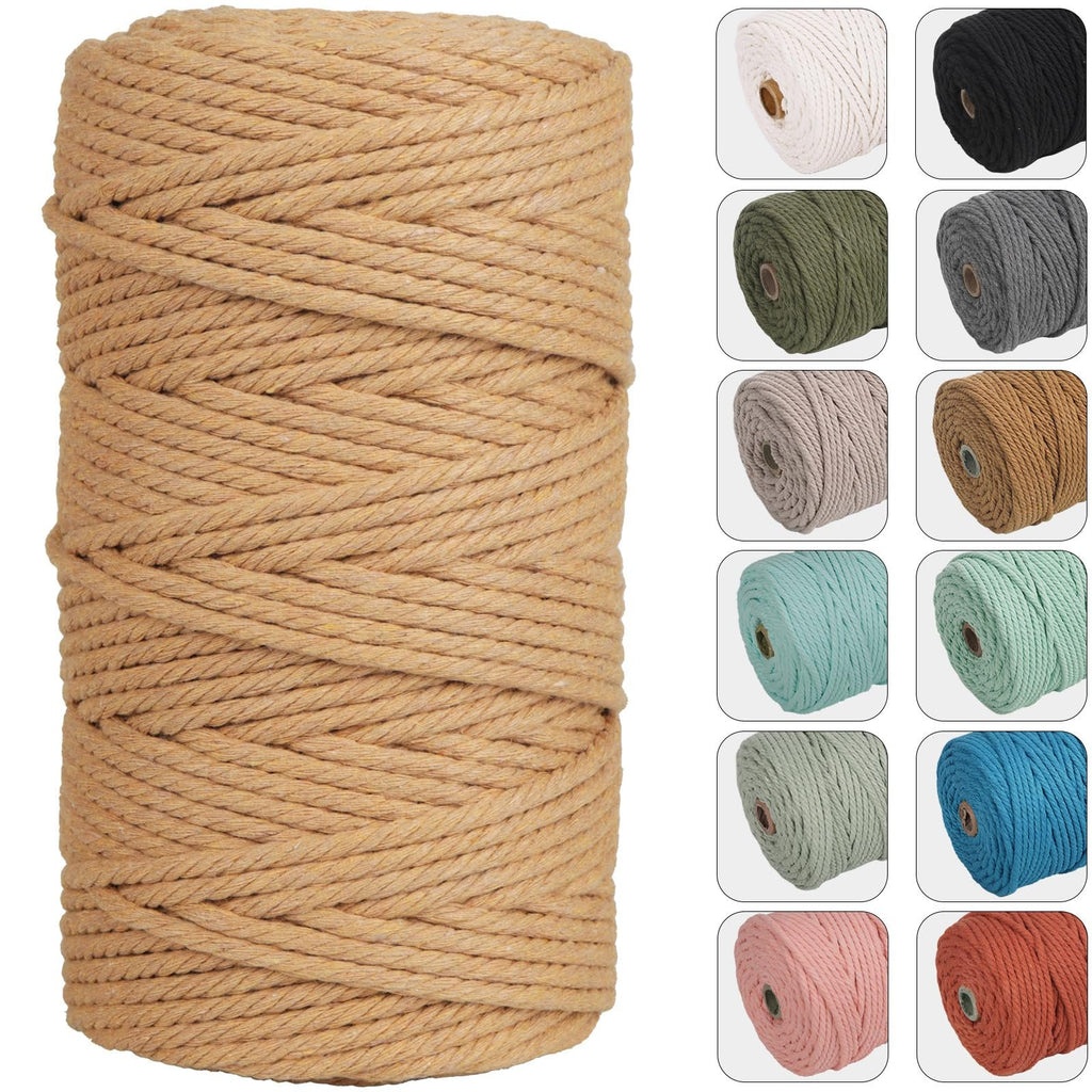 Spool of light tan 4mm macrame cord shown from the side, with a grid of other colored spools on the right.