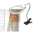 LED diamond painting magnifier with clamp and a partially completed diamond painting canvas