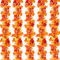 Autumn maple leaf garlands in red, orange, and yellow, arranged vertically in a repeating pattern on a white background.