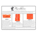 Instructions for fluffing artificial marigold flower garlands, showing packaging and steps.