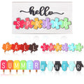 Wooden seasonal table sign set with interchangeable inserts for Spring, Fall, Summer, and Winter themes.