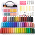 50-color polymer clay kit with sculpting tools, accessories, and silicone mold, arranged in a clear case and rows of clay sticks.