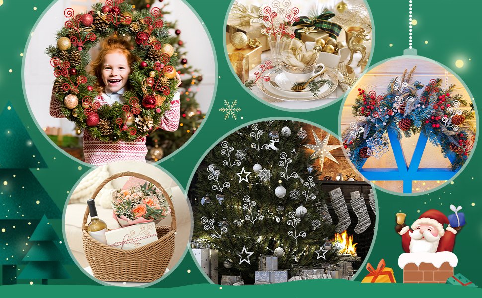 Collage of Christmas decorations including a child holding a wreath, a decorated Christmas tree, a gift basket, and festive table setting.