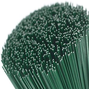 Bundle of 50 dark green paper-wrapped floral stem wires, 16 inches long, close-up view showing tips.