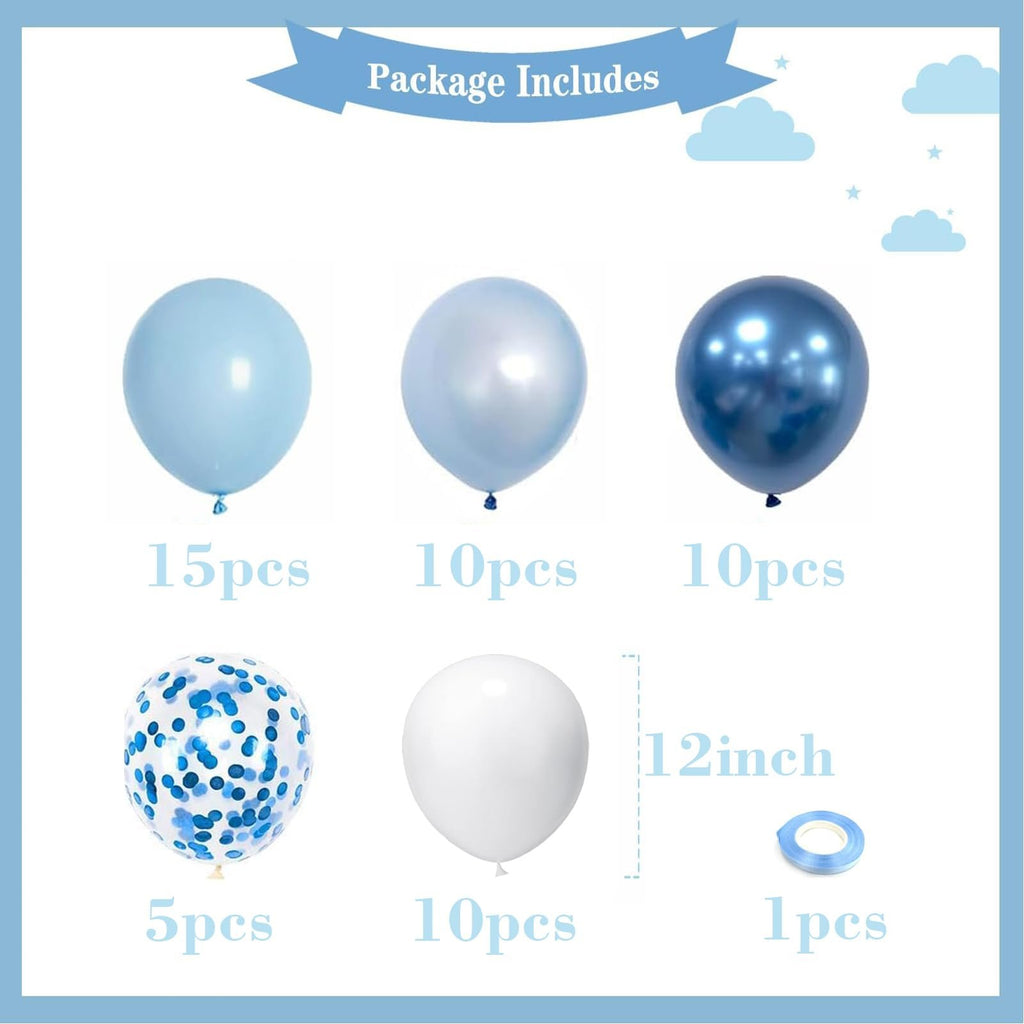 Blue and white balloons with confetti, including counts and size information.