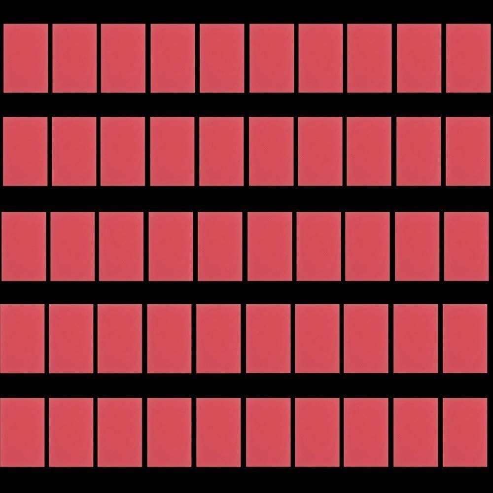 Fifty watermelon red diamond painting wax clay pieces arranged in rows on a black background