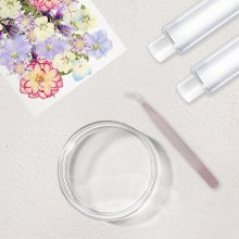 Dried pressed flowers and leaves kit with tweezers and petri dish for crafts