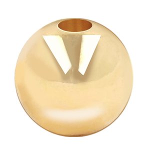 Single 2mm gold-filled brass round spacer bead with two V-shaped cutouts, isolated on white.