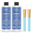 Two bottles of diamond painting sealer and puzzle glue with silicone brushes on a white background.