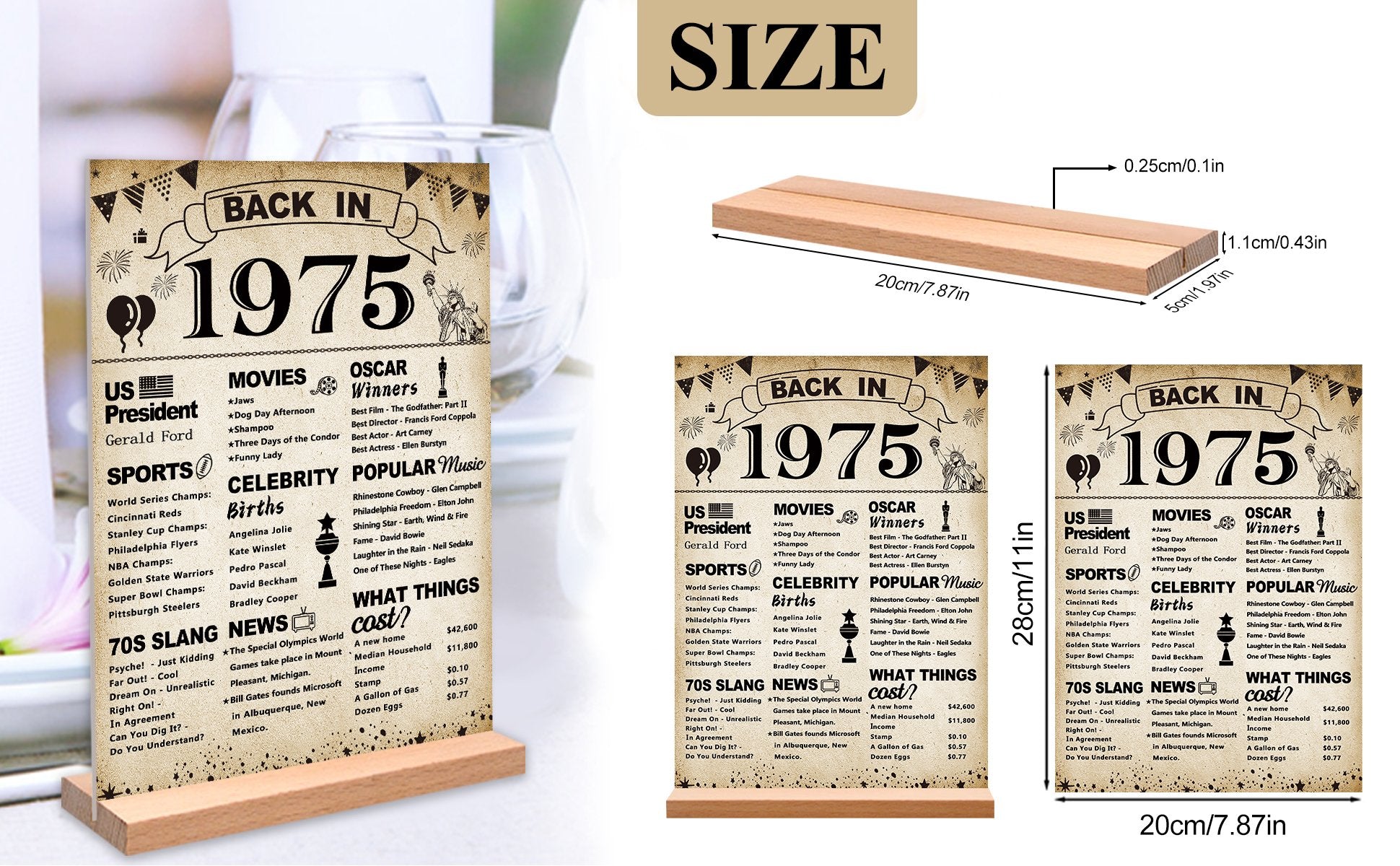Birthday sign for a 51st birthday, featuring 'Back in 1975' theme with historical facts and pop culture.