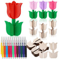 Mother's Day DIY 3D wooden tulips painting kit with unfinished wood cutouts and colored pens.
