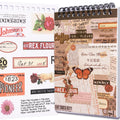 Collage of vintage-style scrapbook stickers featuring roses, butterflies, text, and decorative elements.