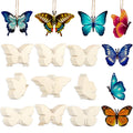 Collection of unfinished wooden butterfly cutouts and decorative painted butterflies with hemp rope for crafts