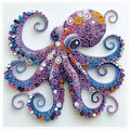 Diamond art painting of a colorful octopus with intricate details and sparkling gems, displayed against a white background.