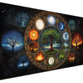 Diamond painting kit with Tree of Life moon design and seasonal trees in circular frames