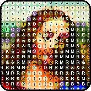 Abstract mosaic image composed of text characters and dots, resembling a portrait.