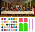 Diamond painting kit featuring 'The Last Supper' scene and colorful rhinestones with tools