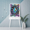 5D Halloween ghost diamond painting kit with skulls and moon, framed and displayed on a white console table.