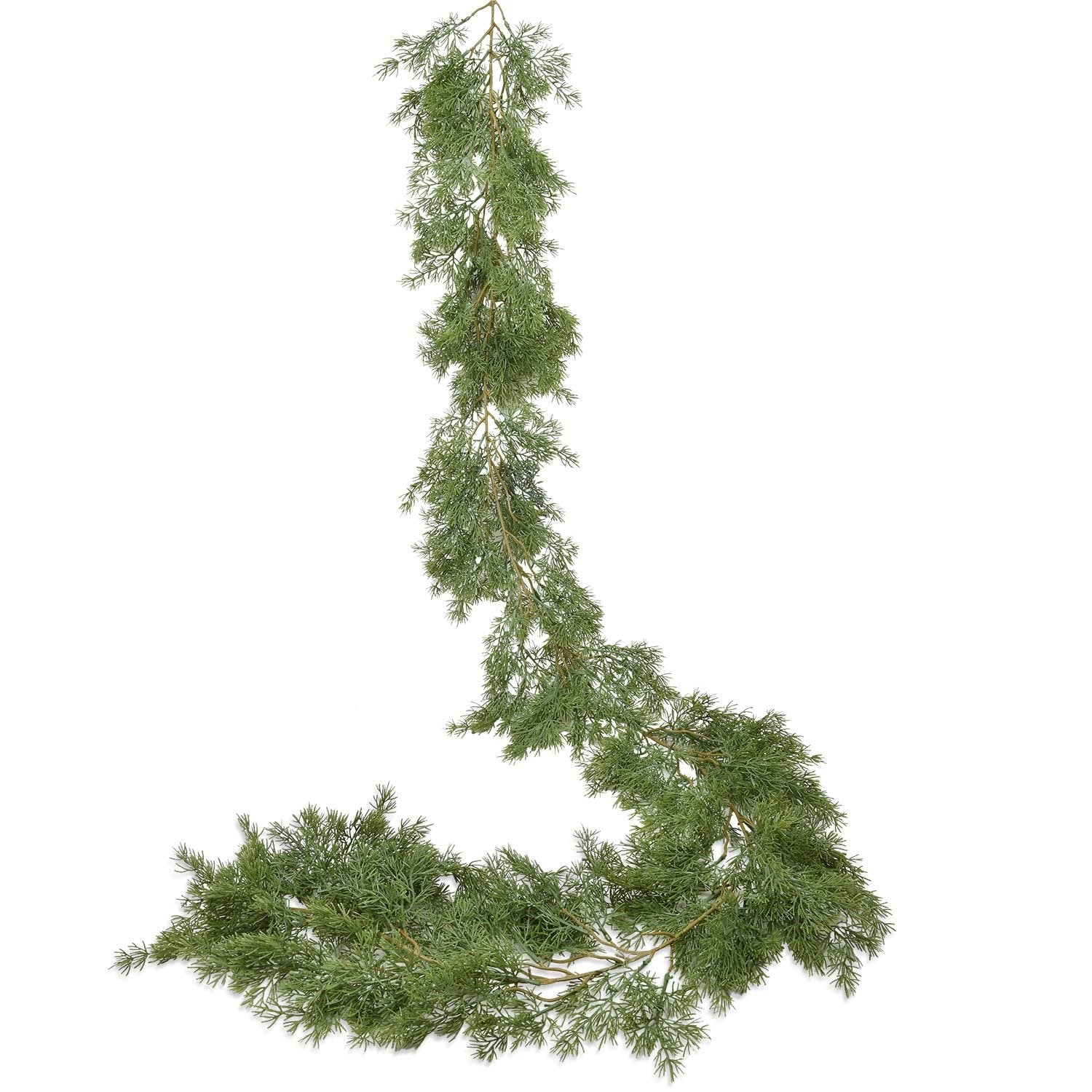 Artificial pine Christmas garland with green needles on a white background