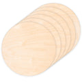Stack of six unfinished wood rounds, natural light wood grain visible, isolated on white background.