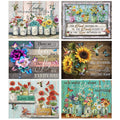 Collage of six diamond painting kits featuring floral designs and inspirational quotes.