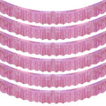 Six pink foil fringe garlands arranged in rows against a white background.