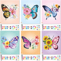Six pre-drawn butterfly painting canvases with art supplies, each featuring a different butterfly and floral design.
