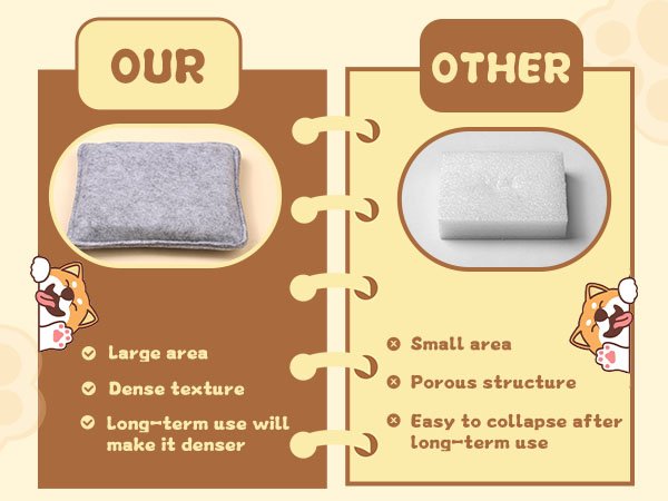 Comparison of needle felting mat surfaces: one is dense gray felt, the other is porous white foam.