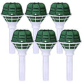 Six green foam floral bouquet holders with white plastic handles arranged in two rows on a white background.