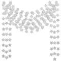 Scattered silver glitter star cutouts on a white background, arranged in arcs and columns.