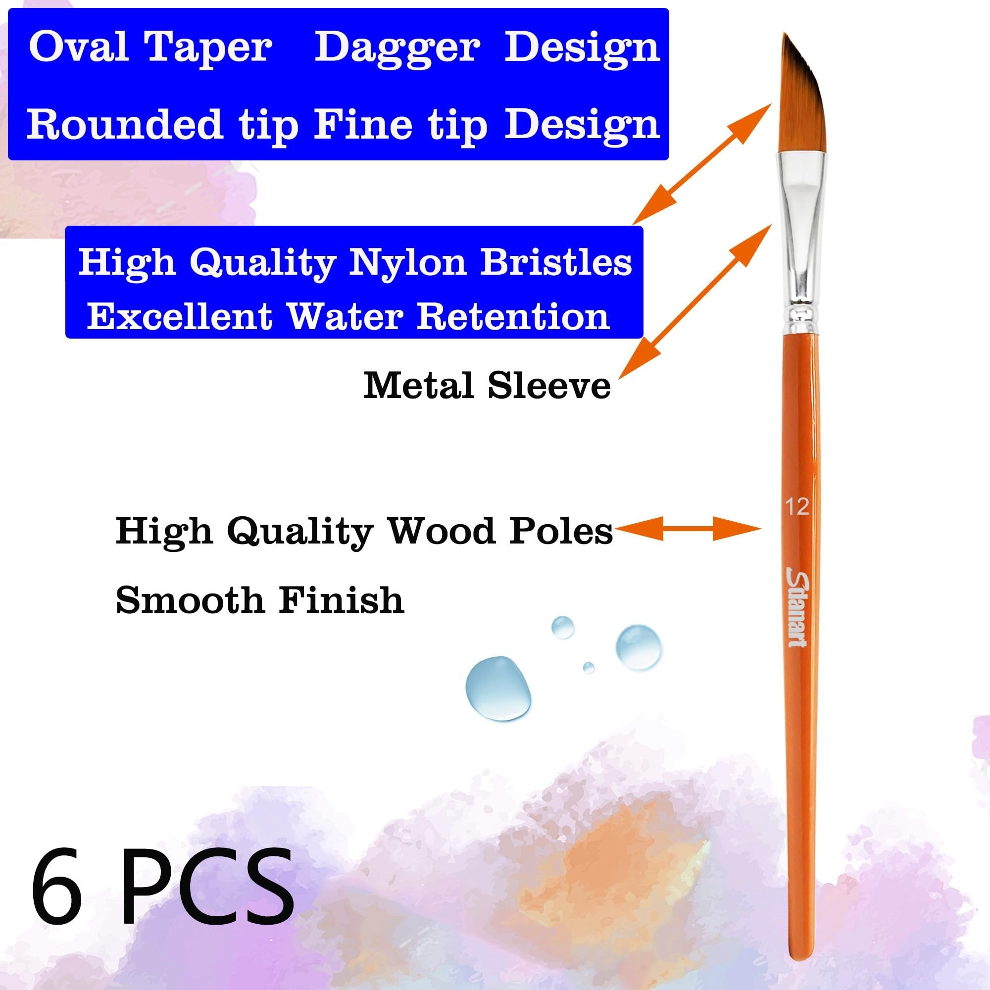 Watercolor brush with orange handle and silver metal sleeve, showing bristles and size 12 marking.