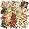 Assortment of 60 vintage Christmas-themed fabric squares with various festive patterns like poinsettias, holly, Santa, and birds.