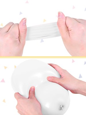 Hands stretching a white balloon and holding a white balloon