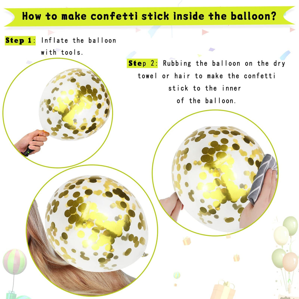 Confetti balloons with instructions on how to make confetti stick inside
