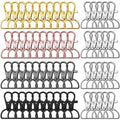 Assortment of 60 lobster claw clasps in gold, rose gold, gunmetal, black, and silver finishes, arranged in rows on a white background.