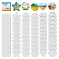 Assortment of 60 mini canvas boards in various shapes including squares, stars, hearts, circles, hexagons, and flowers, some with scenic illustrations.