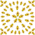 Pattern of small yellow and black resin bees with white wings, scattered on a white background.
