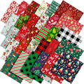 A collection of 60 Christmas-themed fabric squares with various festive prints like snowmen, trees, and Santa Claus.